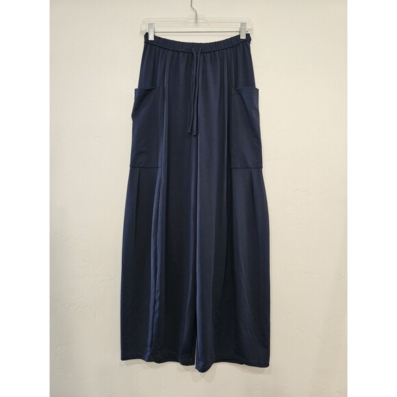 Halara Small Mid Rise Elastic Waistband Drawstring Pocket Palazzo Flowy Wideleg - Picture 2 of 8